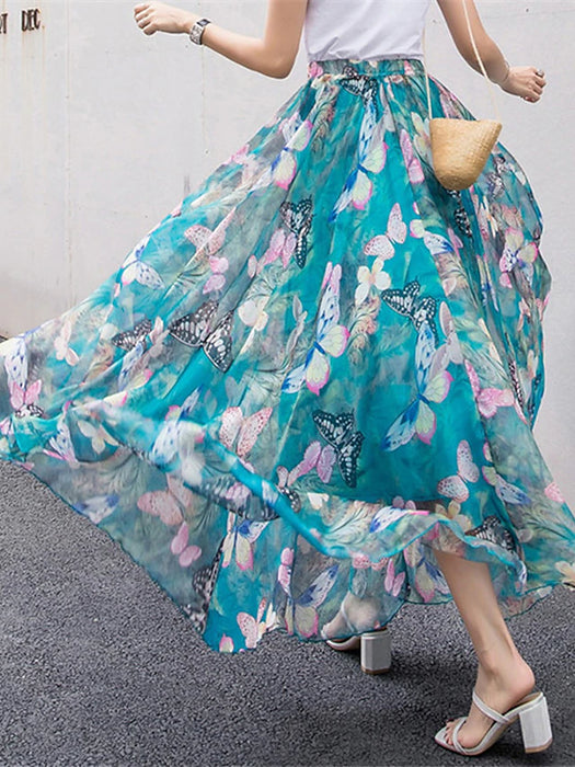 Women's Skirt Swing Long Skirt Maxi Skirts Ruffle Print Floral Holiday Vacation