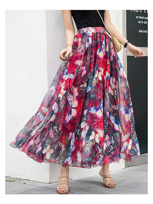 Women's Skirt Swing Long Skirt Maxi Skirts Ruffle Print Floral Holiday Vacation