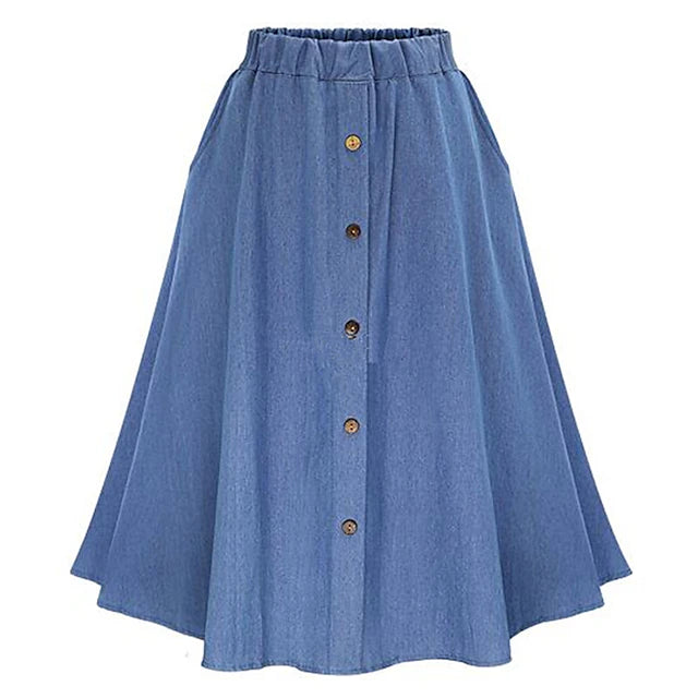 Women's Skirt Swing Long Skirt Denim Midi Skirt Midi Skirts Pocket Solid Colored