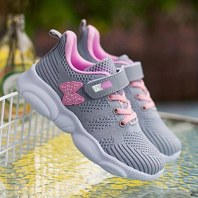 Girls' Sneakers Daily Casual Breathable Mesh Non-slipping Big Kids(7years +) Little Kids(4-7ys) School Walking Bowknot Gray Summer Spring Fall