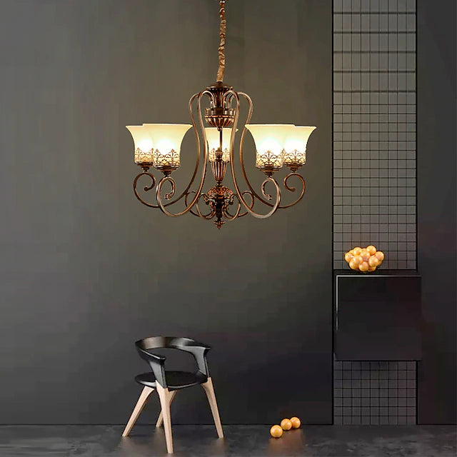 5-Light 68 cm Candle Style Chandelier Metal Glass Painted Finishes Vintage 110-120V / 220-240V / E26 / E27
