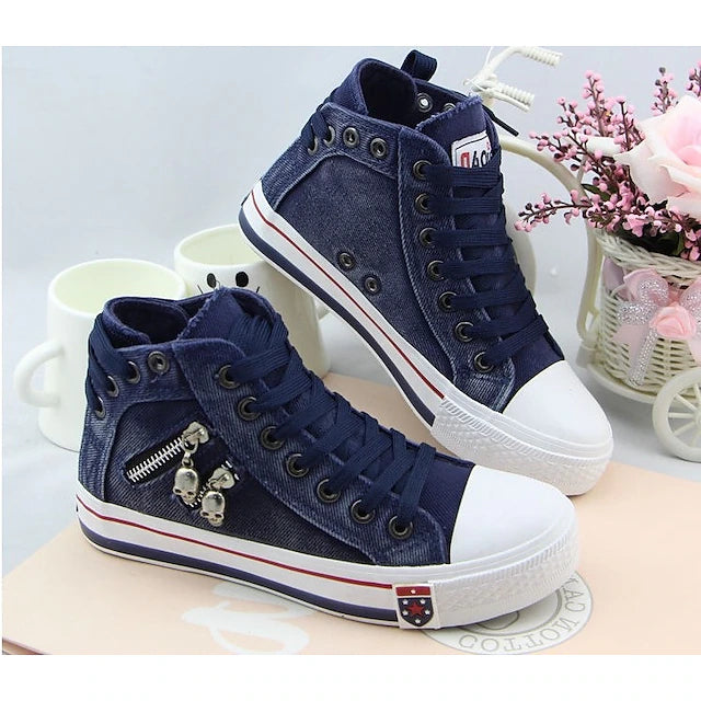 Women's Sneakers Canvas Shoes Plus Size Canvas Shoes High Top Sneakers Outdoor Daily Solid Color Flat Heel Round Toe