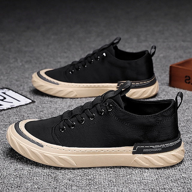 Men's Sneakers Comfort Shoes Casual Outdoor Daily Canvas Elastic Band Black Khaki Gray Spring Fall