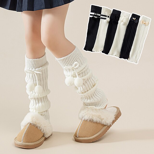 Kids Girls' Stockings Black bow White bow Black fur ball Solid Color