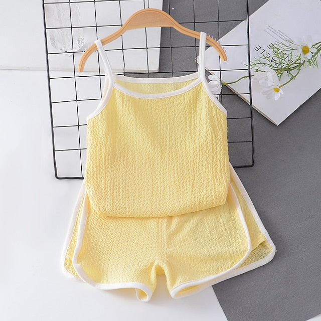 2 Pieces Toddler Girls' Solid Color Tank Top & Shorts Set Set Sleeveless Cute Outdoor