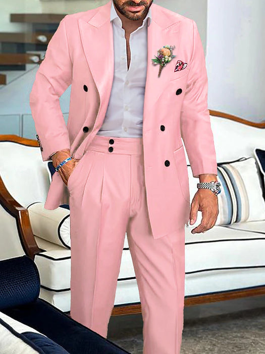 White Pink Dark Navy Men's Wedding Suits Solid Colored 2 Piece Business Formal