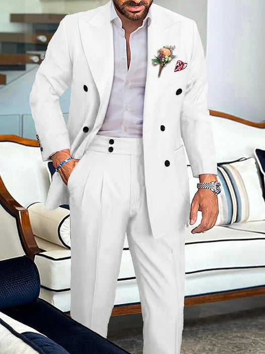 White Pink Dark Navy Men's Wedding Suits Solid Colored 2 Piece Business Formal