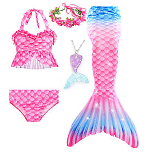 Kids Girls' Swimwear Beach Color Block Active Drawstring Bathing Suits 3-10 Years Summer Fuchsia
