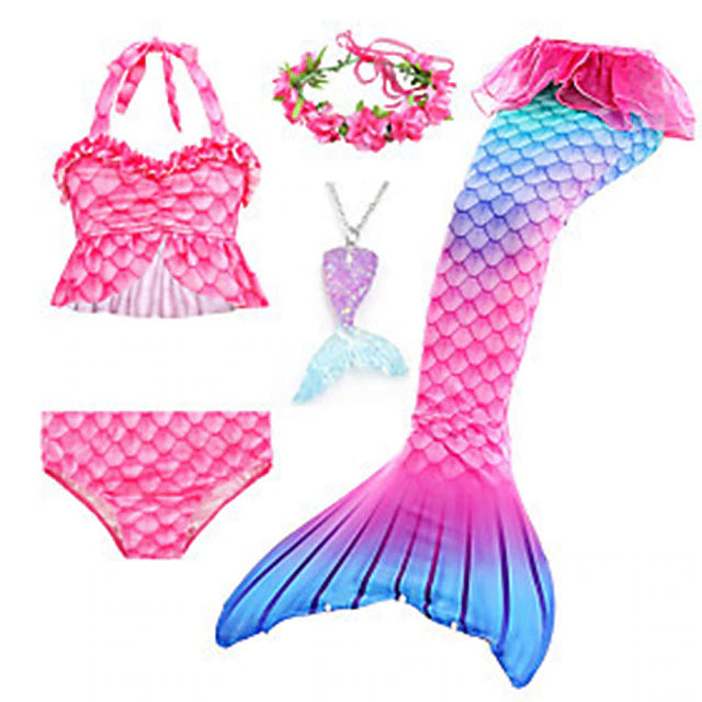Kids Girls' Swimwear Beach Color Block Active Drawstring Bathing Suits 3-10 Years Summer Fuchsia
