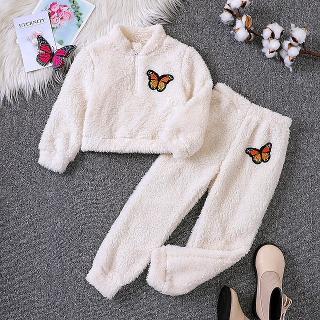 2 Pieces Toddler Girls' Solid Color Clothing Set Set Long Sleeve Active School 3-7 Years Fall White