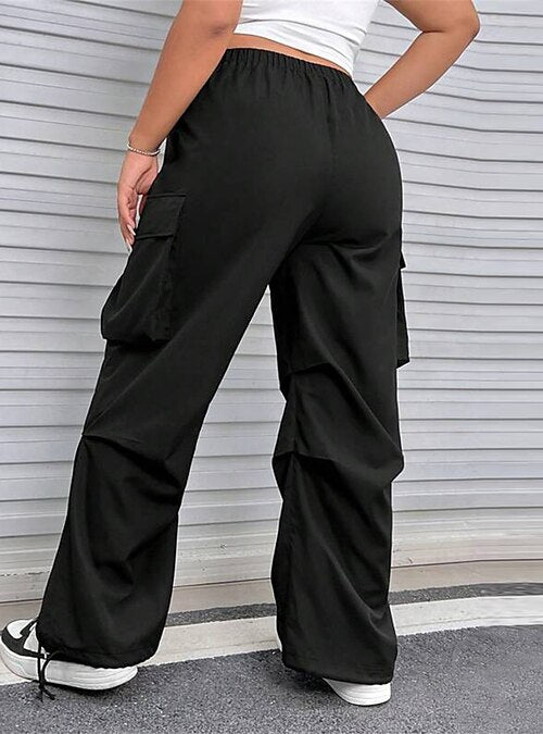 Women‘s Cargo parachute pants Trousers Full Length Fashion Streetwear Street Daily Black XL 2XL Fall Winter