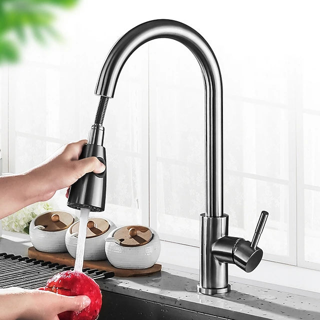 Kitchen Faucet with Pull-out Sprayer,Brushed Nickell Rotatable 304 Stainless Steel High