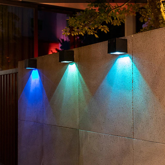 2pcs Solar LED Wall Light Warm White/RGB 2 Modes Lighting Outdoor Garden Square