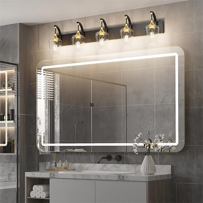 Modern Vanity Light 2/3/4/5-Light Bathroom Light Fixtures with Pretty Glass Shade Black Gold