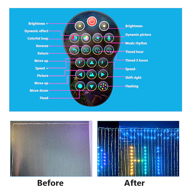 Christmas Curtain Light Smart LED RGB Color 3X3 2X2 1X1 Bluetooth