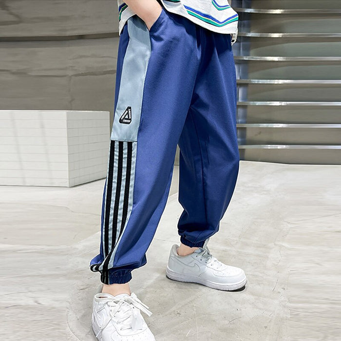 Kids Boys Sweatpants Trousers Pocket Quick Dry Stripe Breathable Soft