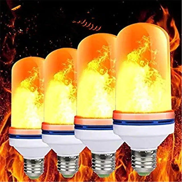 3pcs 6W E26 E27 LED Fire Flame Effect Light Bulb 4 Modes Fire Flickering