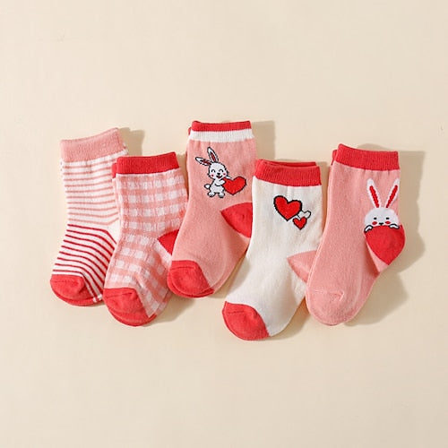 Kids Girls' 5 Pairs Socks Multicolor Color Block Summer Spring Sweet Daily Wear 1-12 Years