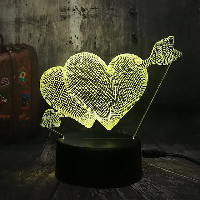 3D Love Heart Nightlight Night Light Lamp for Children Creative Birthday USB 1pc