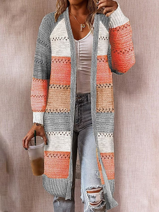 Women's Cardigan Hollow Out Knitted Color Block Stylish Basic Casual Long Sleeve