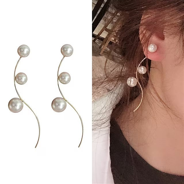 1 Pair Earrings For Women's Girls' Wedding Imitation Diamond 18K Gold Long Pearl Earrings