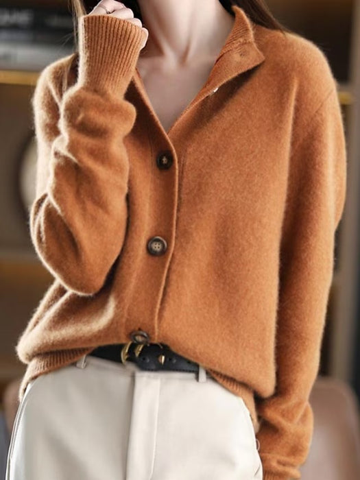 Women's Cardigan Sweater Jumper Knit Button Knitted Pure Color Stand Collar Basic Stylish