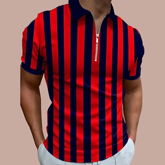 Men's Bowling Shirt Golf Polo Casual Daily Quarter Zip Short Sleeve Fashion Modern Stripes