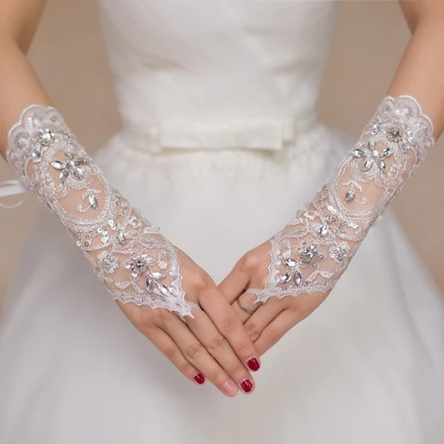 Lace Elbow Length Glove Bridal Gloves / Party / Evening Gloves / Flower Girl Gloves With Rhinestone