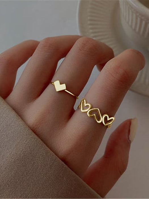 2pcs/set Ring For Women's Daily Alloy Heart