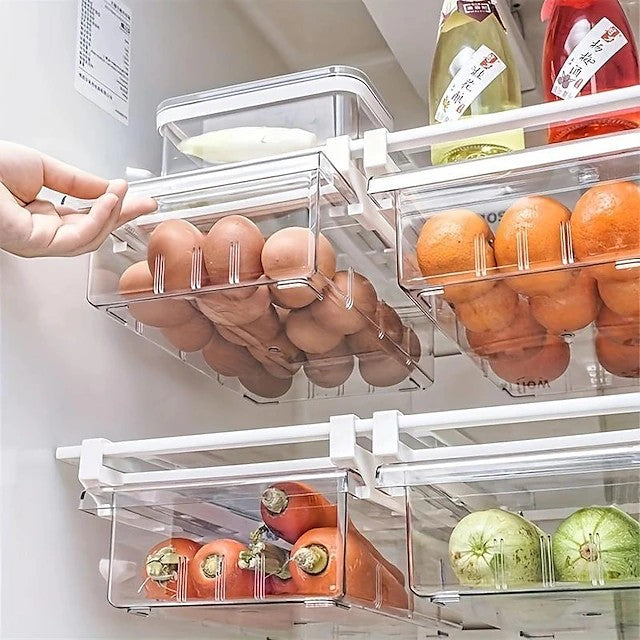 Refrigerator Drawer Storage Box Without Grid 4-8 Grid Food Organizer Transparent