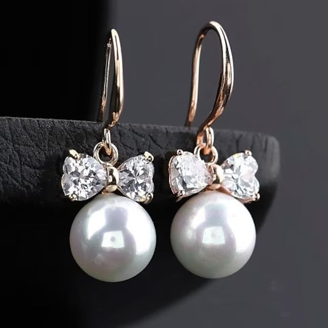 Women's White Pearl Drop Earrings Hoop Earrings Cubic Zirconia Earrings Jewelry