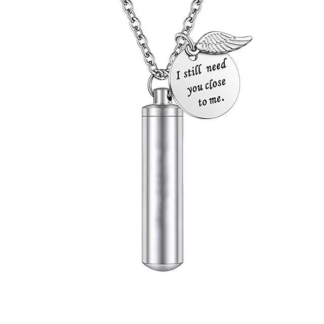 cylinder urn necklace for ashes cremation jewelry/keychain for human pet stainless steel