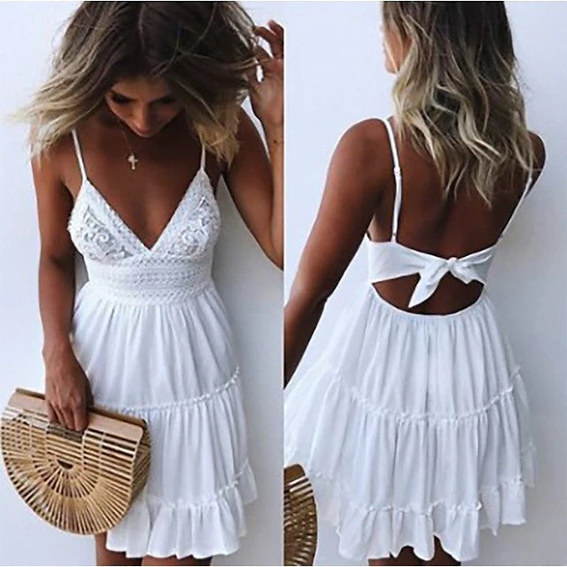 Women's Casual Dress Bridal Shower Dress Strap Dress Mini Dress Black White Yellow Sleeveless