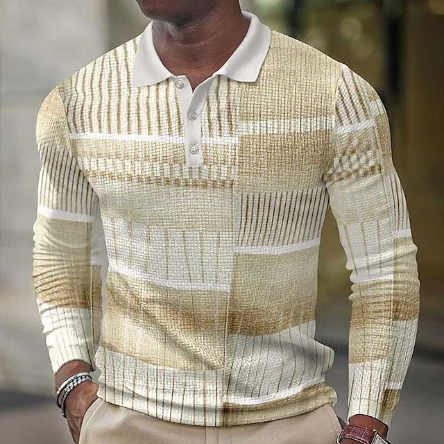 Men's Waffle Polo Shirt Outdoor Street Polo Collar Classic Long Sleeve