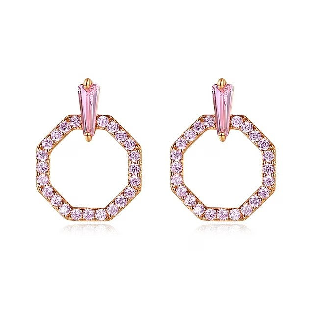 Women's Clear Pink Zircon Stud Earrings Fine Jewelry Classic Precious Stylish Simple S925 Sterling