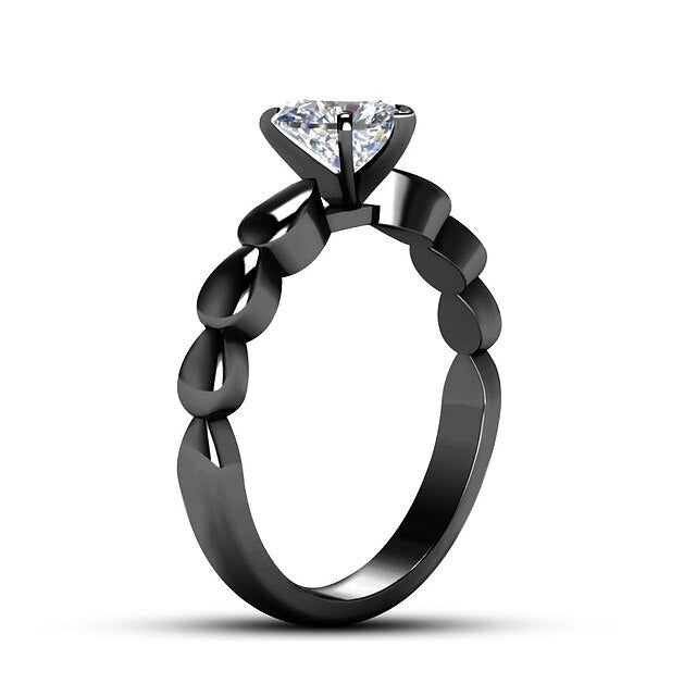 Heart Cut Simulated Diamond Ring Party Geometrical Black Alloy Heart Simple Elegant