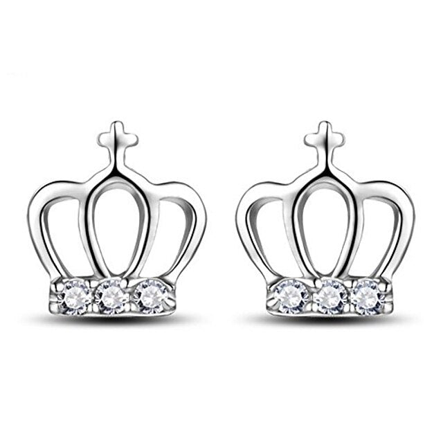 925 sterling silver plated vintage cubic zirconia crown womens stud earrings,8mm