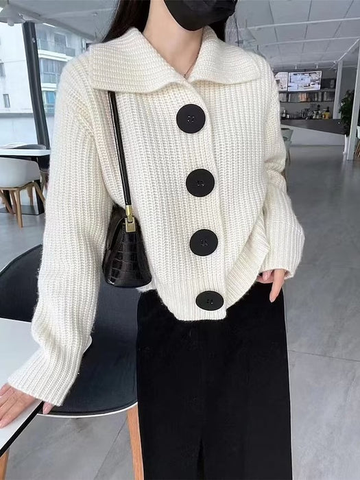 Women's Cardigan Sweater Jumper Ribbed Knit Button Solid Color Shirt Collar