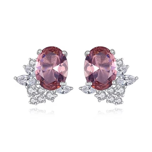 Women's Clear Pink Synthetic Diamond Stud Earrings Fine Jewelry Classic Precious Stylish