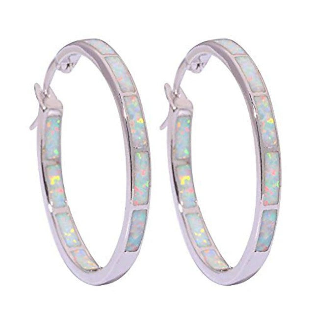 white opal hoop earrings,women jewelry rhodium plated gemstone big hoop earrings 32mm