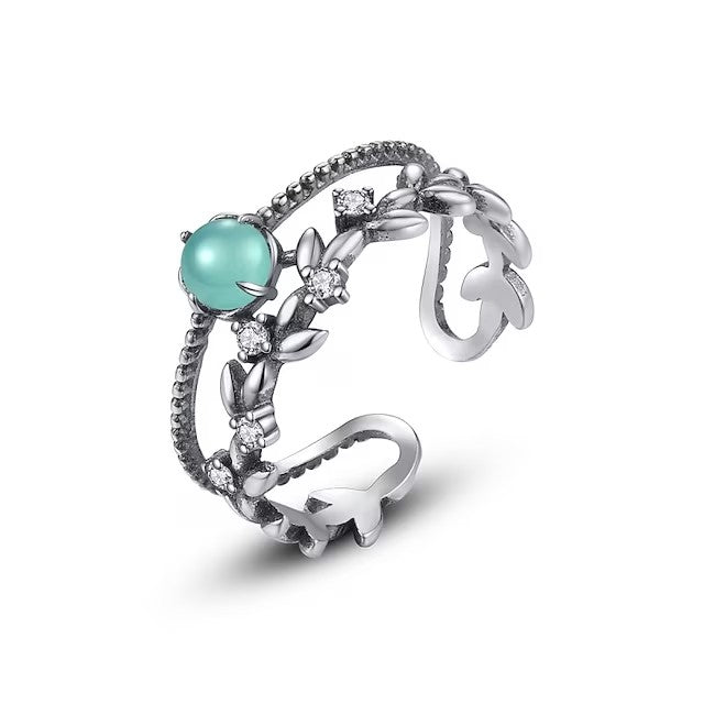 Open Ring Party Vintage Style Silver S925 Sterling Silver Leaf Vintage Simple 1PC Crystal