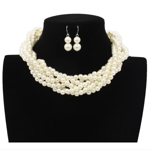 Bridal Jewelry Sets 1 set Pearl Alloy 1 Necklace Earrings Women's Stylish Lovely Braided
