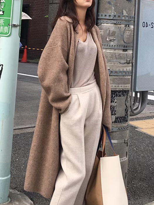 Women's Cardigan Sweater Jumper Crochet Knit Knitted Pure Color Shirt Collar