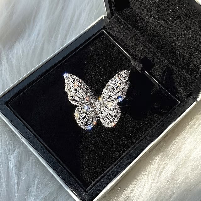 Ring Wedding Geometrical Silver Rhinestone Alloy Butterfly Stylish
