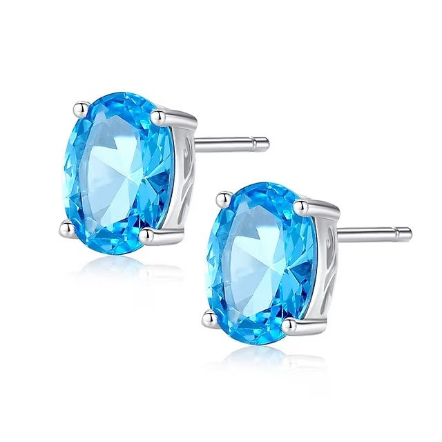 Women's Blue Synthetic Diamond Stud Earrings Fine Jewelry Geometrical