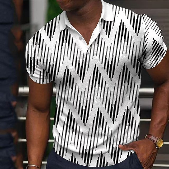 Men's Collar Polo Shirt Golf Shirt Striped Turndown Black / White Blue Purple Yellow 3D Print