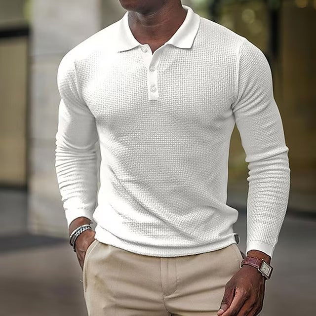 Men's Waffle Polo Shirt Golf Shirt Casual Daily Polo Collar Classic Long Sleeve Fashion