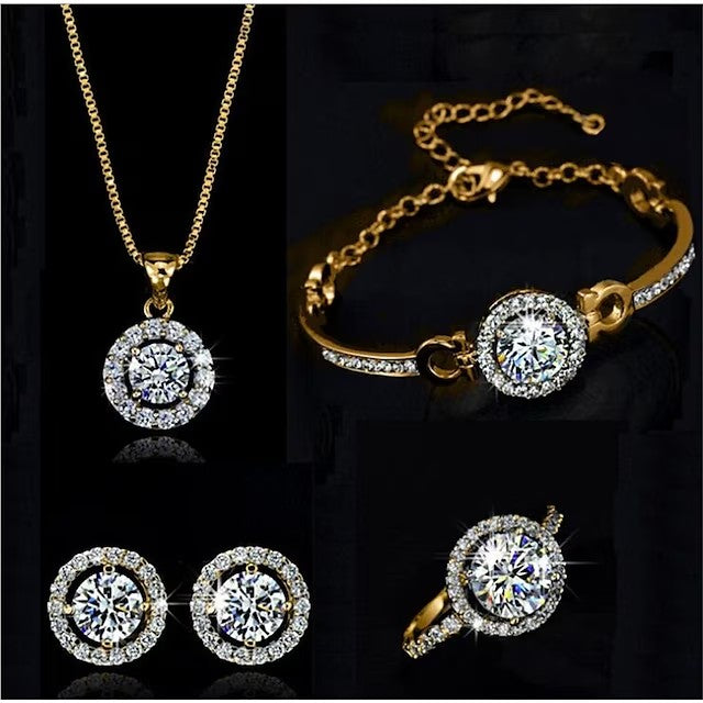 Bridal Jewelry Sets 1 set Cubic Zirconia Alloy Rings 1 Necklace 1 Bracelet Earrings