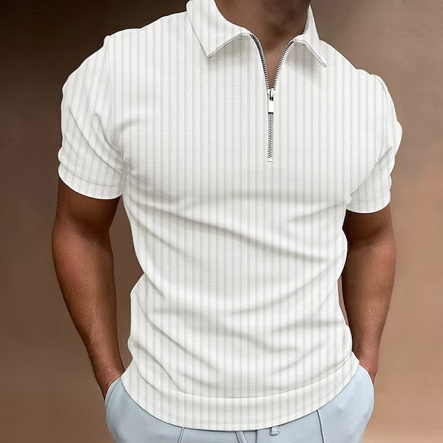 Men's Polo Shirt Golf Shirt Striped Solid Colored Quarter Zip