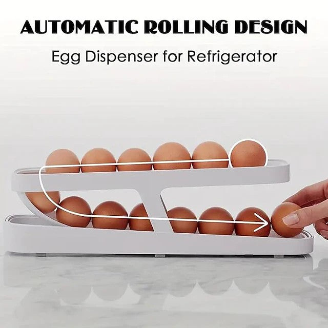 Egg Dispenser, Automatic Roll-on 2-Tiers Egg Trays, Egg Storage Box For Refrigerator